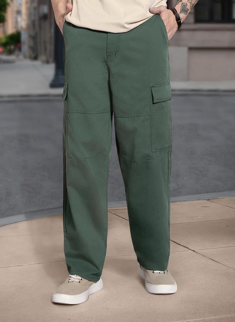 Urbano Fashion Men's Light Grey Loose Baggy Fit Solid Cargo Chino Pant with 6 Pockets Non-Stretchable